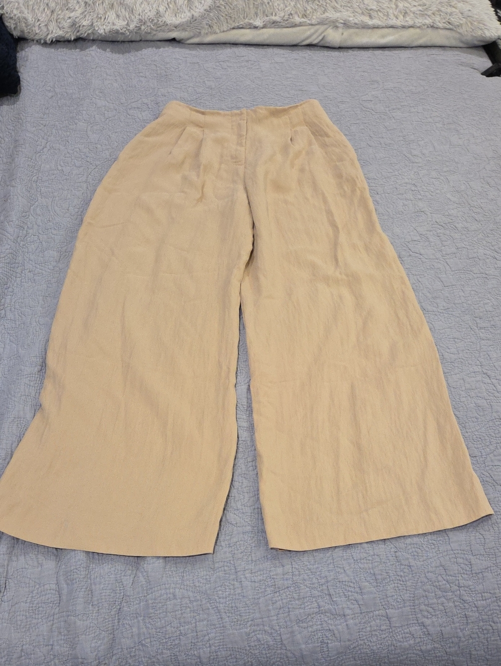 ZARA Pleated Wide-Leg Flowy Trousers in Beige - Size M (Excellent Condition)